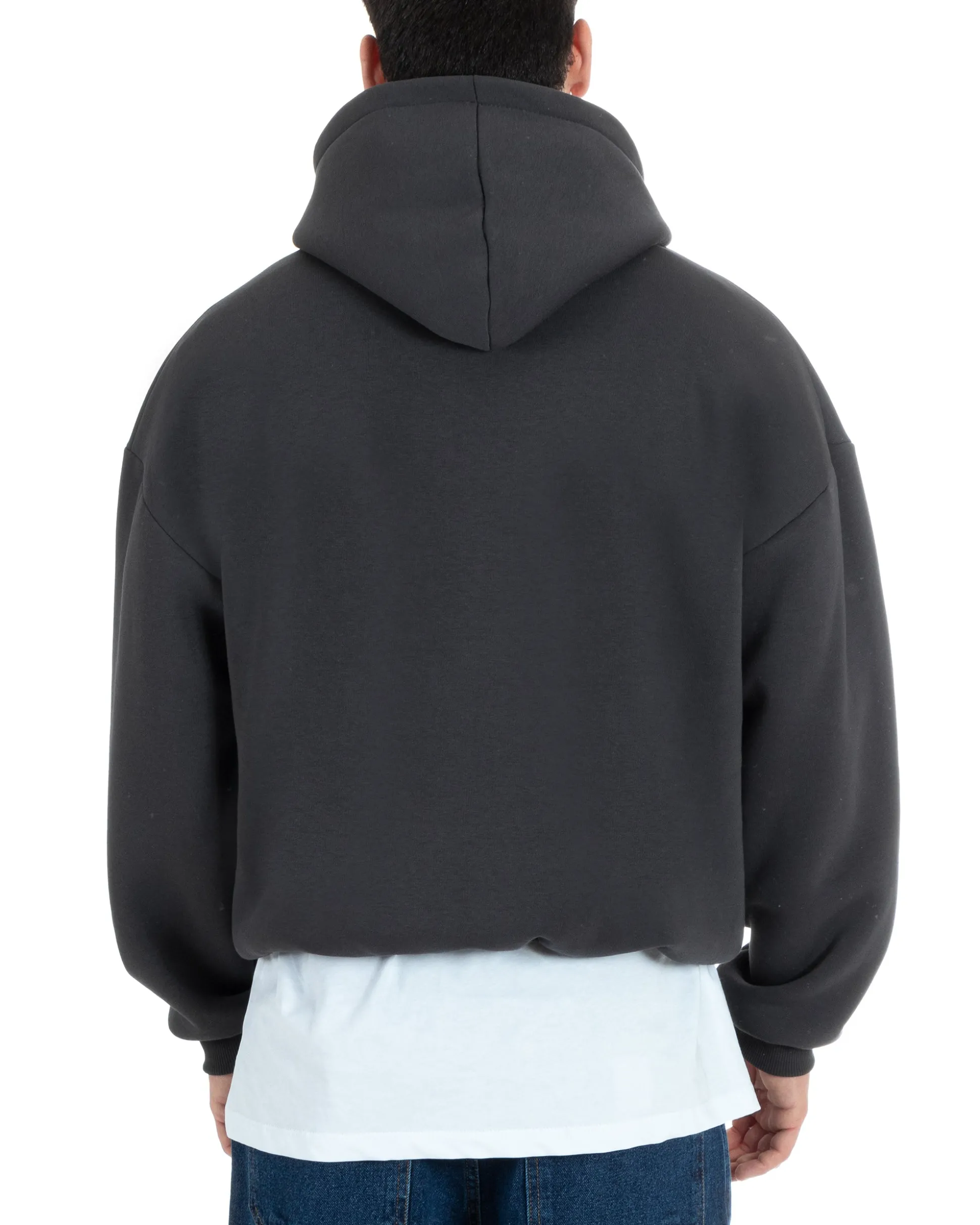 Felpa Con Cappuccio Uomo Boxy Fit Basic Felpata Comoda Piombo F2995A