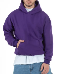 Felpa Con Cappuccio Uomo Boxy Fit Basic Felpata Comoda Viola F2997A