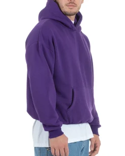 Felpa Con Cappuccio Uomo Boxy Fit Basic Felpata Comoda Viola F2997A