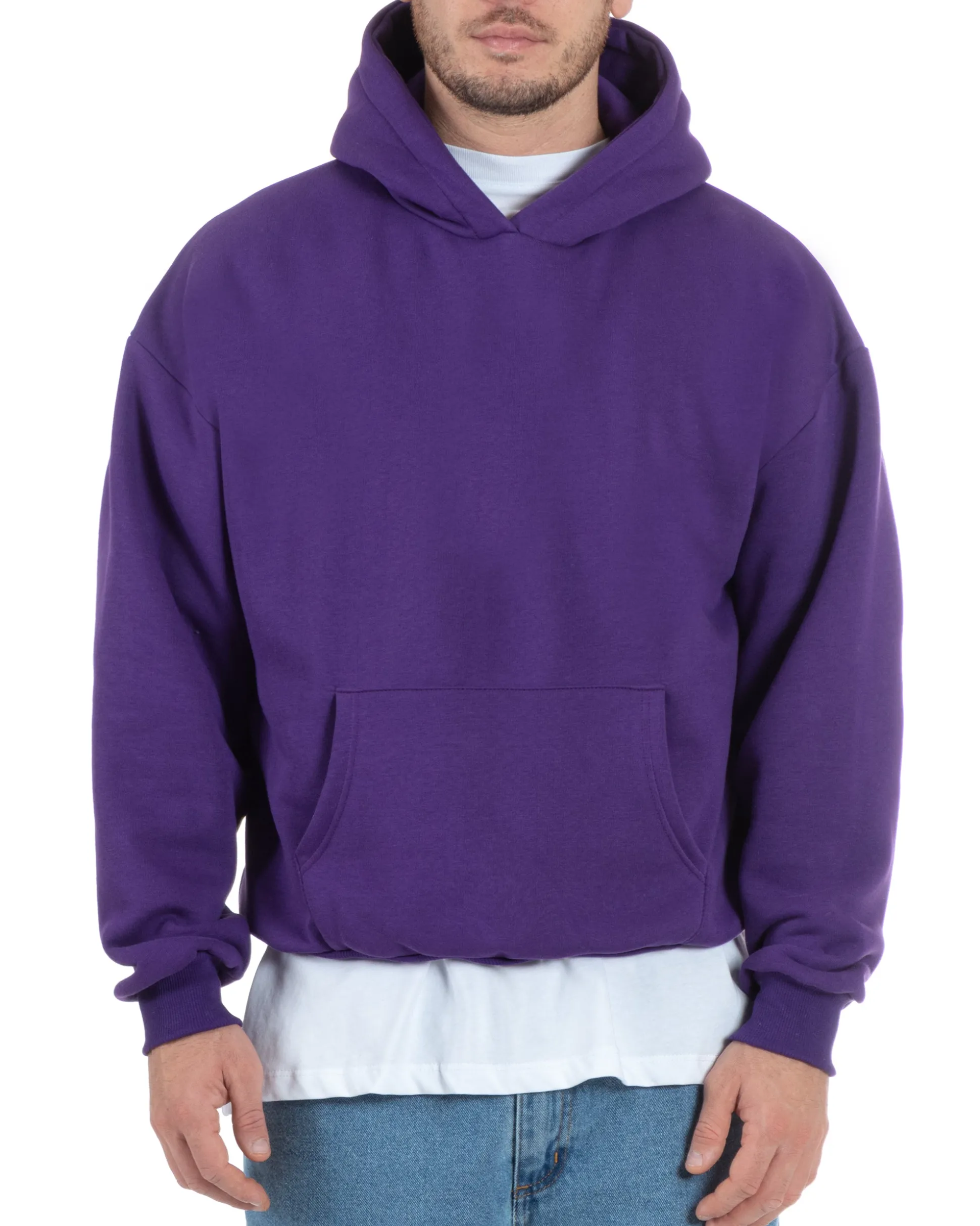 Felpa Con Cappuccio Uomo Boxy Fit Basic Felpata Comoda Viola F2997A