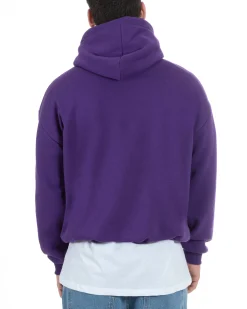 Felpa Con Cappuccio Uomo Boxy Fit Basic Felpata Comoda Viola F2997A