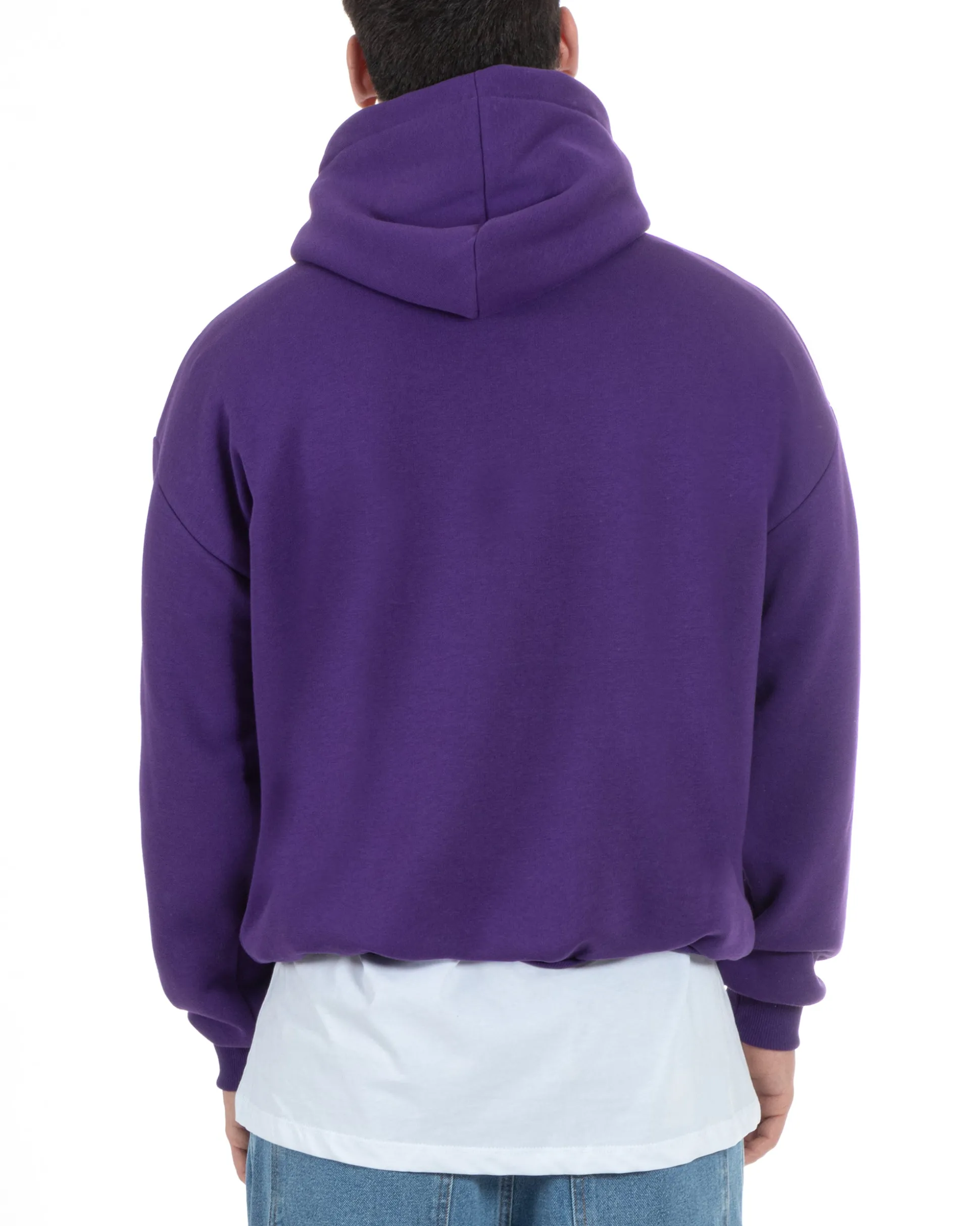 Felpa Con Cappuccio Uomo Boxy Fit Basic Felpata Comoda Viola F2997A