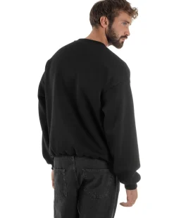Felpa Girocollo Hoodie Boxy Fit Basic Felpata Nero F3055A