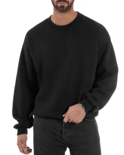 Felpa Girocollo Hoodie Boxy Fit Basic Felpata Nero F3055A