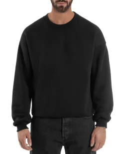Felpa Girocollo Hoodie Boxy Fit Basic Felpata Nero F3055A