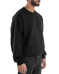 Felpa Girocollo Hoodie Boxy Fit Basic Felpata Nero F3055A