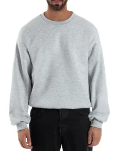 Felpa Girocollo Hoodie Boxy Fit Basic Felpata Grigio Chiaro F3053A
