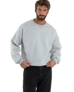 Felpa Girocollo Hoodie Boxy Fit Basic Felpata Grigio Chiaro F3053A