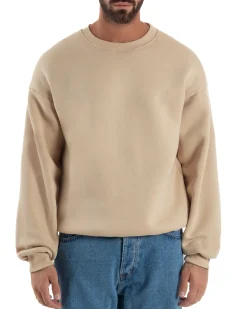 Felpa Girocollo Hoodie Boxy Fit Basic Felpata Beige F3056A