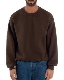 Felpa Girocollo Hoodie Boxy Fit Basic Felpata Marrone F3058A