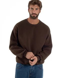 Felpa Girocollo Hoodie Boxy Fit Basic Felpata Marrone F3058A