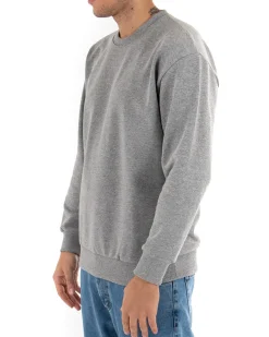 Felpa Girocollo Uomo Basic Tinta Unita Grigio Comoda Relaxed Fit Garzata Leggera GIOSAL-F2859A
