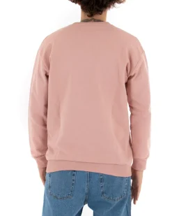 Felpa Girocollo Uomo Basic Tinta Unita Rosa Comoda Relaxed Fit Garzata Leggera GIOSAL-F2854A