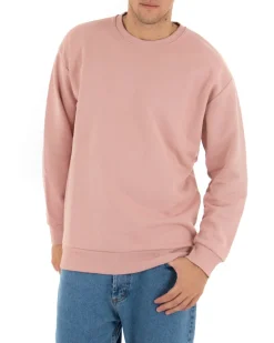 Felpa Girocollo Uomo Basic Tinta Unita Rosa Comoda Relaxed Fit Garzata Leggera GIOSAL-F2854A