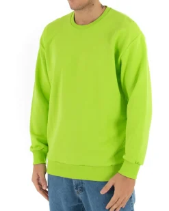 Felpa Girocollo Uomo Basic Tinta Unita Verde Acido Comoda Relaxed Fit Garzata Leggera GIOSAL-F2858A