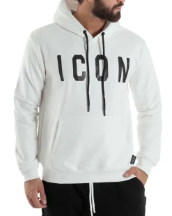 Felpa Uomo Cappuccio Marsupio Stampa Regular Fit Basic Bianco ICON ICUF2W6F005
