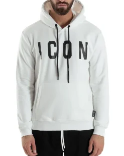 Felpa Uomo Cappuccio Marsupio Stampa Regular Fit Basic Bianco ICON ICUF2W6F005