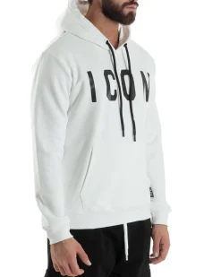 Felpa Uomo Cappuccio Marsupio Stampa Regular Fit Basic Bianco ICON ICUF2W6F005