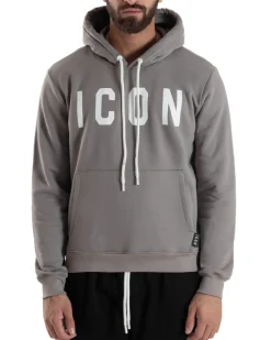 Felpa Uomo Cappuccio Marsupio Stampa Regular Fit Basic Grigio ICON ICUF2W6F005