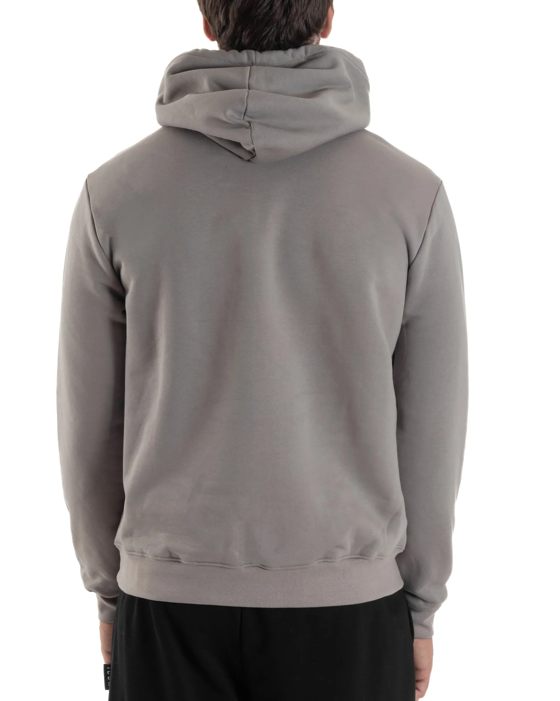 Felpa Uomo Cappuccio Marsupio Stampa Regular Fit Basic Grigio ICON ICUF2W6F005