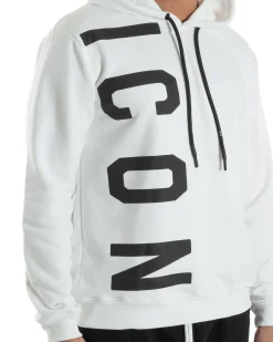 Felpa Uomo Cappuccio Stampa Scritta Casual Regular Fit Basic Bianco ICON ICUF2W6F003