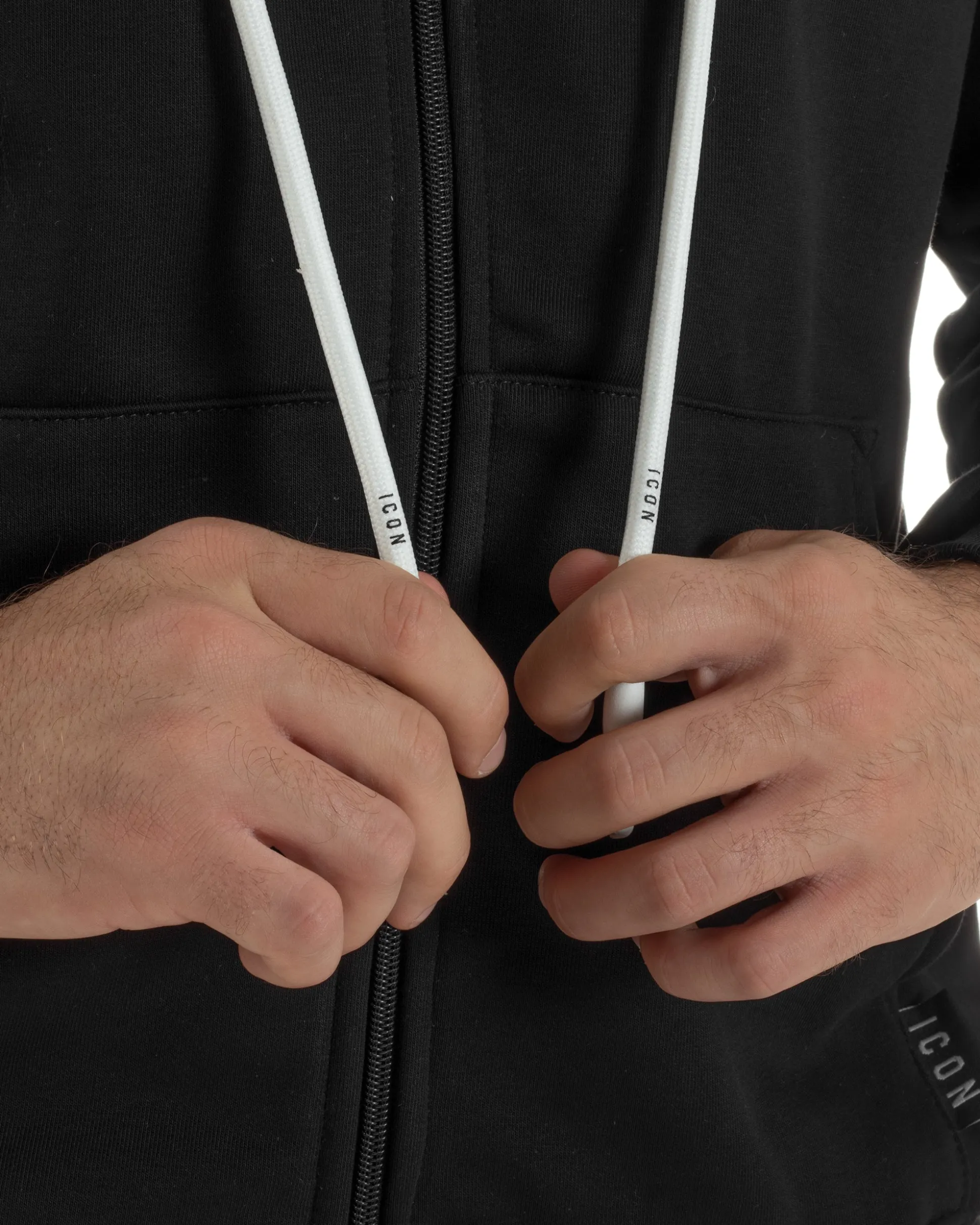 Felpa Uomo Cappuccio Zip Marsupio Stampa Regular Fit Basic Nero ICON ICUF2W6F007