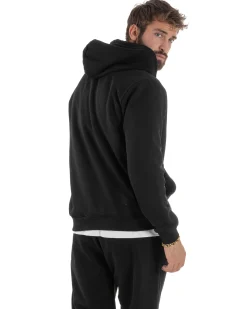 Felpa Uomo Cappuccio Zip Marsupio Stampa Regular Fit Basic Nero ICON ICUF2W6F007