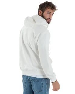 Felpa Uomo Cappuccio Zip Marsupio Stampa Regular Fit Basic Bianco ICON ICUF2W6F007