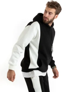 Felpa Uomo Con Cappuccio Maglia Felpata Basic Tinta Unita Bicolore Nero Regular Fit GIOSAL-F2999A