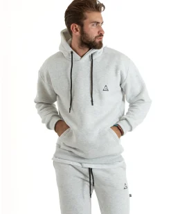 Felpa Uomo Con Cappuccio Maglia Felpata Basic Tinta Unita Bianco Regular Fit GIOSAL-F3020A