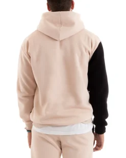 Felpa Uomo Con Cappuccio Maglia Felpata Basic Tinta Unita Bicolore Avorio Regular Fit GIOSAL-F3013A