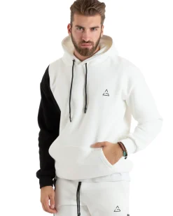Felpa Uomo Con Cappuccio Maglia Felpata Basic Tinta Unita Bicolore Bianco Regular Fit GIOSAL-F3011A