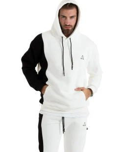 Felpa Uomo Con Cappuccio Maglia Felpata Basic Tinta Unita Bicolore Bianco Regular Fit GIOSAL-F3011A