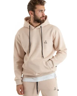 Felpa Uomo Con Cappuccio Maglia Felpata Basic Tinta Unita Avorio Regular Fit GIOSAL-F3016A