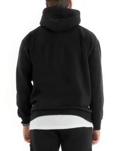 Felpa Uomo Con Cappuccio Maglia Felpata Basic Tinta Unita Nero Regular Fit GIOSAL-F3021A