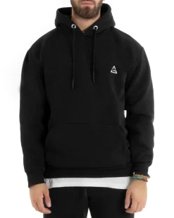 Felpa Uomo Con Cappuccio Maglia Felpata Basic Tinta Unita Nero Regular Fit GIOSAL-F3021A