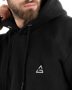 Felpa Uomo Con Cappuccio Maglia Felpata Basic Tinta Unita Nero Regular Fit GIOSAL-F3021A