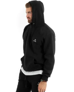 Felpa Uomo Con Cappuccio Maglia Felpata Basic Tinta Unita Nero Regular Fit GIOSAL-F3021A