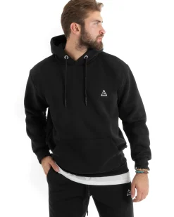 Felpa Uomo Con Cappuccio Maglia Felpata Basic Tinta Unita Nero Regular Fit GIOSAL-F3021A