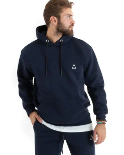 Felpa Uomo Con Cappuccio Maglia Felpata Basic Tinta Unita Blu Regular Fit GIOSAL-F3017A