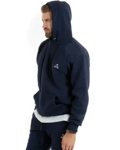 Felpa Uomo Con Cappuccio Maglia Felpata Basic Tinta Unita Blu Regular Fit GIOSAL-F3017A