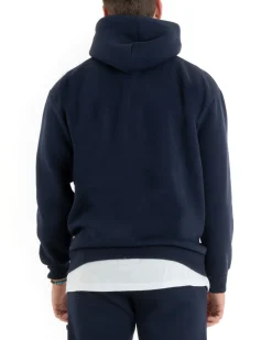 Felpa Uomo Con Cappuccio Maglia Felpata Basic Tinta Unita Blu Regular Fit GIOSAL-F3017A