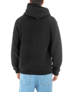 Felpa Uomo Con Cappuccio Maglia Teddy Pelliccia Tinta Unita Nero Regular Fit GIOSAL-F2892A