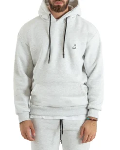 Felpa Uomo Con Cappuccio Maglia Felpata Basic Tinta Unita Grigio Chiaro Regular Fit GIOSAL-F3019A