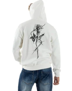 Felpa Uomo Con Cappuccio PolyCotton Garzato Maglia Con Tasca Marsupio Con Stampa Casual Comoda Panna GIOSAL-F3026A