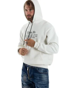Felpa Uomo Con Cappuccio PolyCotton Garzato Maglia Con Tasca Marsupio Con Stampa Casual Comoda Panna GIOSAL-F3026A