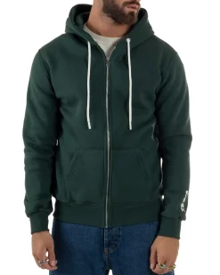 Felpa Uomo Con Cappuccio Zip Basic Tinta Unita Verde BERNA M252018