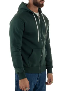 Felpa Uomo Con Cappuccio Zip Basic Tinta Unita Verde BERNA M252018