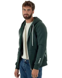 Felpa Uomo Con Cappuccio Zip Basic Tinta Unita Verde BERNA M252018