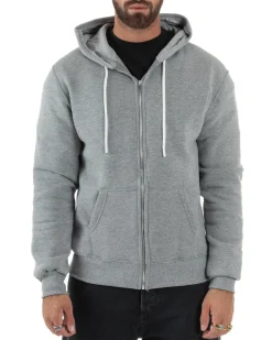 Felpa Uomo Con Cappuccio Zip Basic Tinta Unita Grigio BERNA M252018